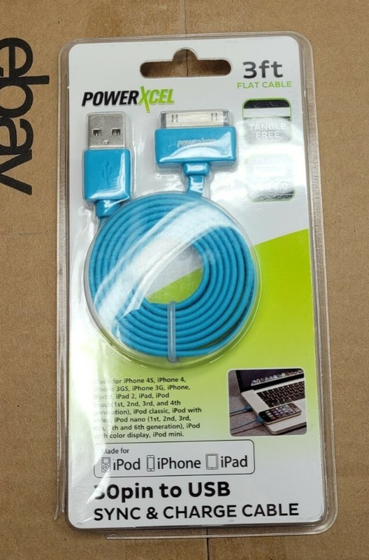PowerXcel 30pin to USB Sync & Charge Cable 3ft Flat Cable USB 2.0 Tangle Free