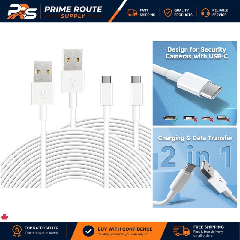 Durable 10ft USB A to USB C Charging Cords – Ideal for Security Cameras & Phones