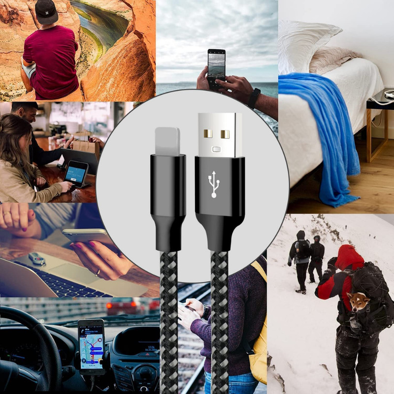 USB Charger Cable Braided Charging Cord Data Sync For iPhone 14 13 12 11 XR SE 8 gallery