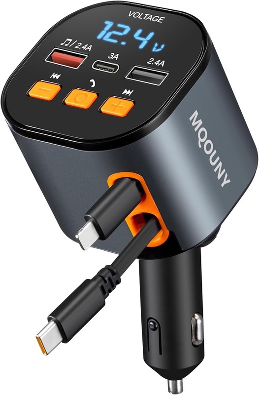 Retractable Car Charger,5 in 1 Fast Cars Phone Charger Small, Black