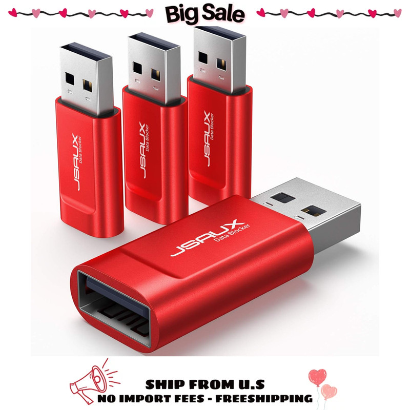 USB Data Blocker 4-Pack Protect Against Juice Jacking Secure Charging Red