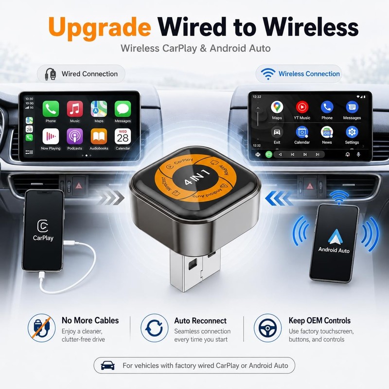 4-in-1 Wireless CarPlay & Android Auto Adapter with AirPlay & Miracast, Wirel... gallery
