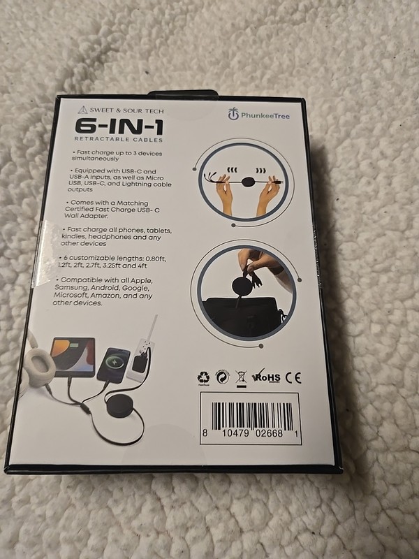NEW Phunkee Tree 6-In-1 Retractable Cable SWEET SOUR TECH W/ FAST CHARGE ADAPTER gallery