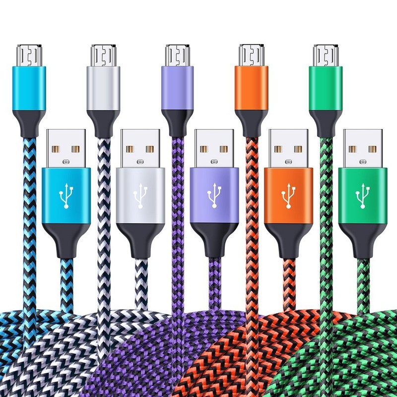 Ailkin Micro Usb Cable 5pack 6ft High Speed Nylon Braided Android Charging Cable