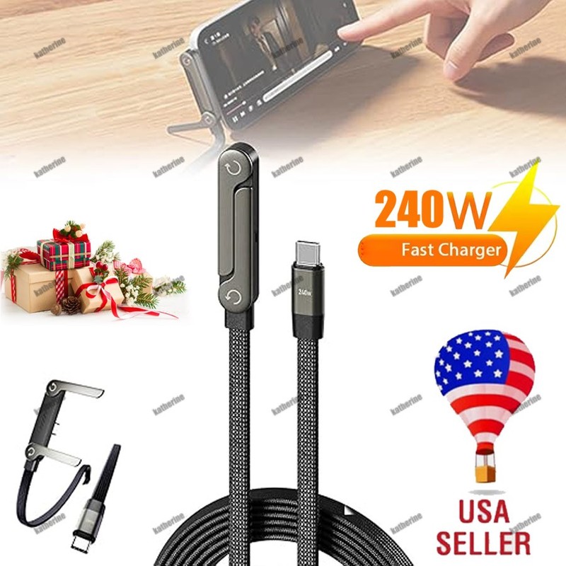 240w 5FT Fast Charging Foldable Bracket Data Cablewith Built-in Holder Black HOT