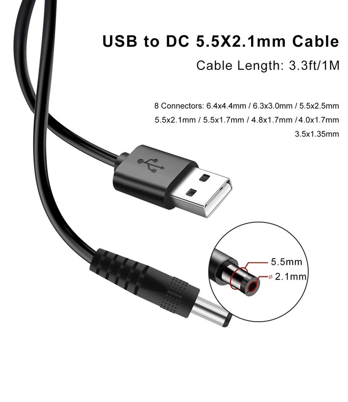 5V DC Power Cable, USB to DC 5.5x2.1mm Plug Charging Cord with 8 Connectors A... gallery