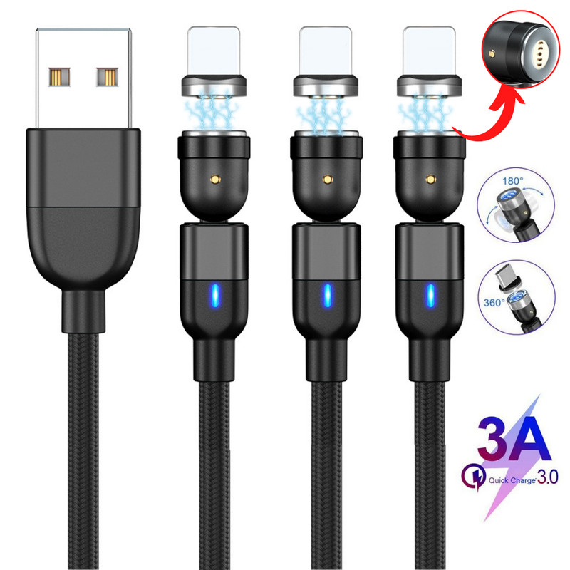 3Pack 3A Fast Charging 10ft Magnetic Phone Charger Cable For iPhone 11 XR 8 6 SE