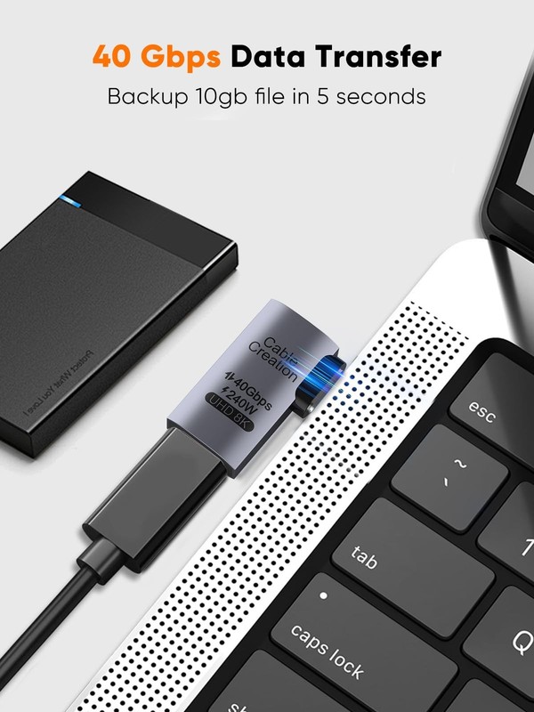 Right Angle USB C Adapter 5 Pack - 90 Degree Male to Female, 40Gbps 240W, Thunde gallery