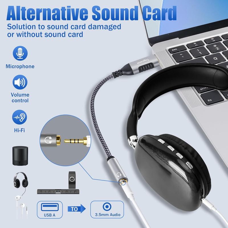USB 3.0 Male to 3.5Mm TRRS 4-Pole Female Headphone Jack Adapter 2 Pack, USB-A to gallery