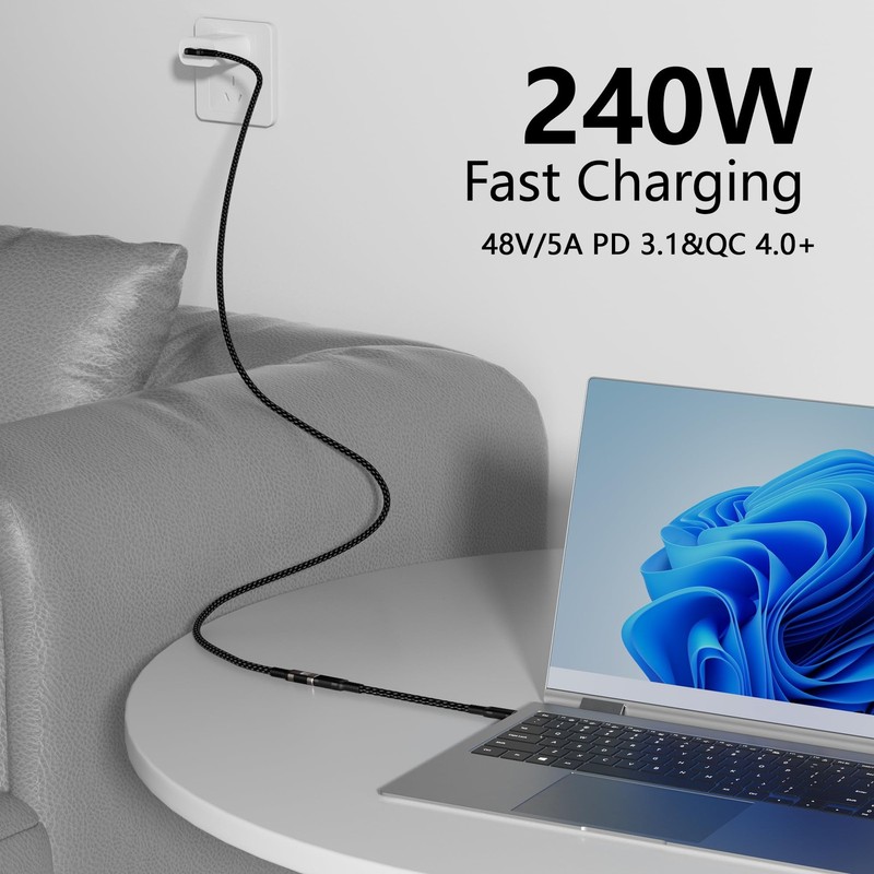 USB C Extension Cable Right Angle Short 2 Ft 80Gbps Data Transfer 240W PD3.1 gallery