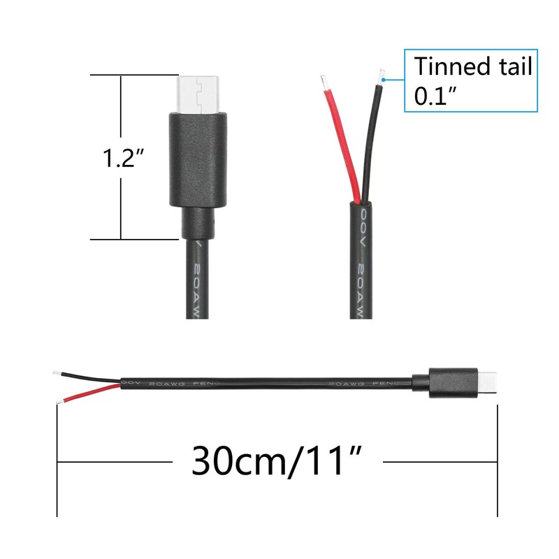 USB C to 2 Pin Power Cable 11 5V/5A Male Plug Pigtail for DIY Repairs - 4Pcs gallery