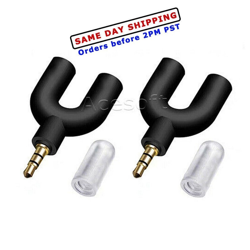 2x U Shape 3.5mm Double Jack Earphone Adapter Adapter Headphone Splitter Audio