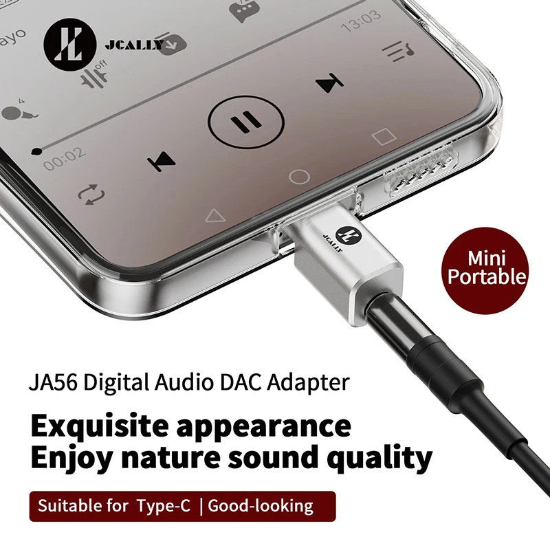 JCALLY JA56 Type-C to 3.5mm Headphone Adapter DAC Hi-Res Audio 32bit/384kHz gallery