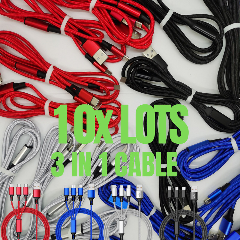 USB Cable Charger Phone 3 in 1 Fast Charging 3A Type-C Micro USB ALL Phones Lot gallery