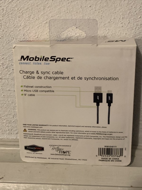 MobileSpec MBS06111 9-Feet Micro to USB Charge and Sync Fishnet Cable Black gallery
