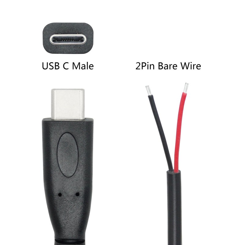 2 PCS USB C To 2 Pin Bare Wire Open End 1M/3FT Type C Male Pigtail 22AWG gallery