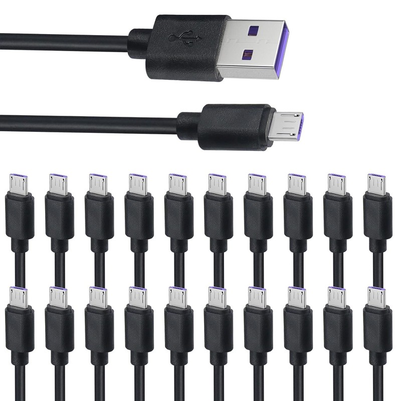 20 PCS Micro USB Cable Bulk 3FT Charging Cord Multi Pack Black Fast Data