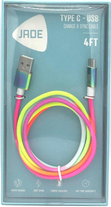 NEW in BOX -LOT OF FOUR-JADE 23168 4FT Type C – USB Rapid Charging & Sync Cable