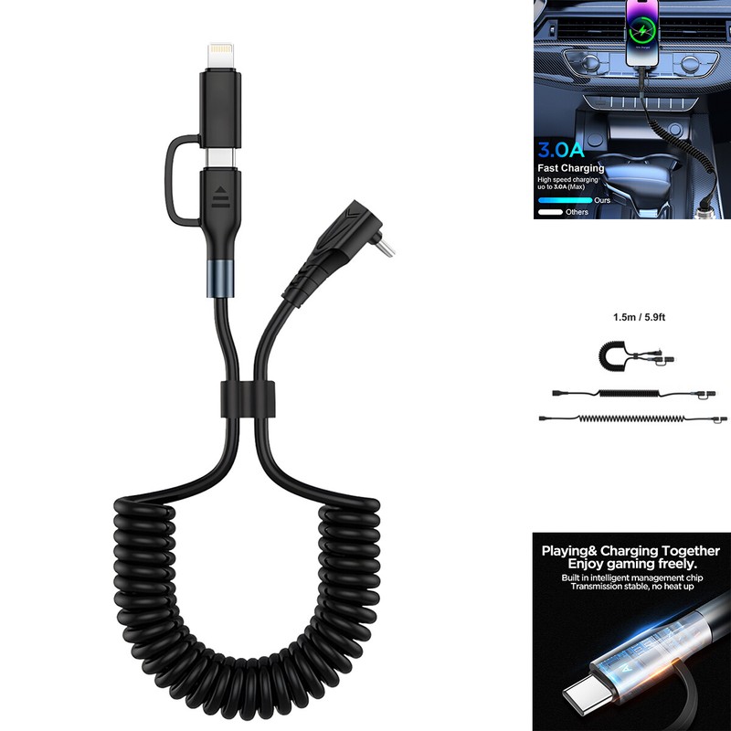 2in1 Coiled USB-C/8 Pin Cable Charger For iPhone 16 15 14 13 Samsung S24 S23 S22