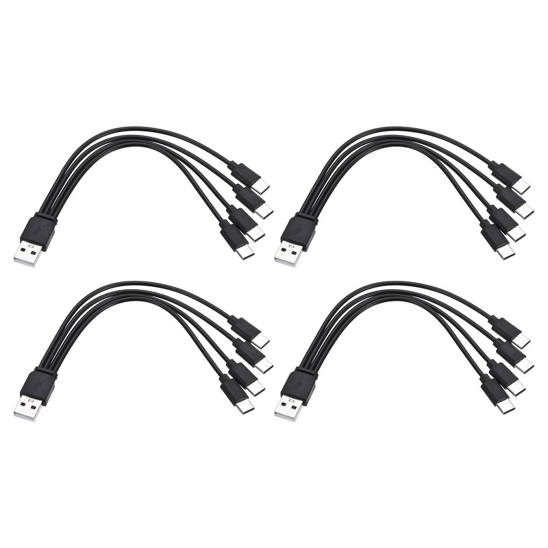 4Pcs Multi Charging Cable, 4 in 1 USB A to USB Type C Splitter 8″, Black
