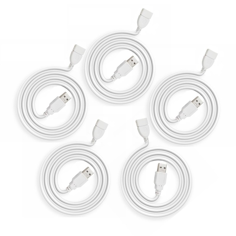5 PCS 3ft White USB Extension Cable USB A 2.0 Male To Female Extender Cord