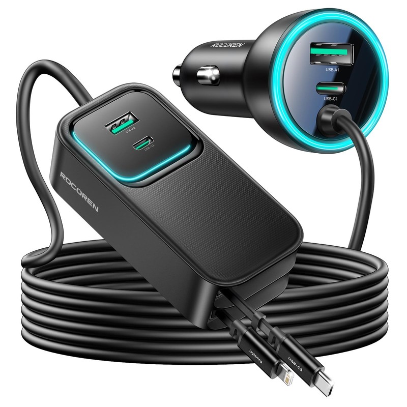 Rocoren 135W Multiple Ports Car Charger,Car Travel Essentials for Road Black