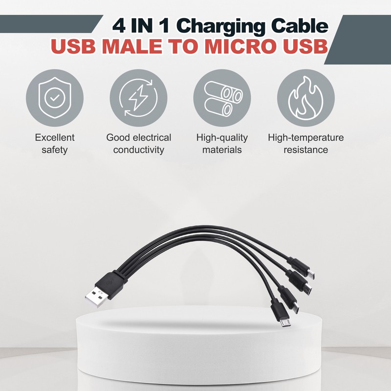 2Pcs Multi Charging Cable, 4 in 1 USB A to Micro USB Splitter 8", Black gallery