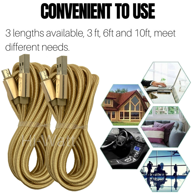 3 Pack Micro USB Cable 10FT Long Fast Charger Data Cord For Samsung Android LG gallery