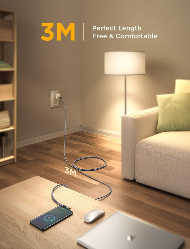 USB C to USB C Cable 10FT 2Pack 60W Type C Cable Righe Angle for Iphone 16 Pro M gallery
