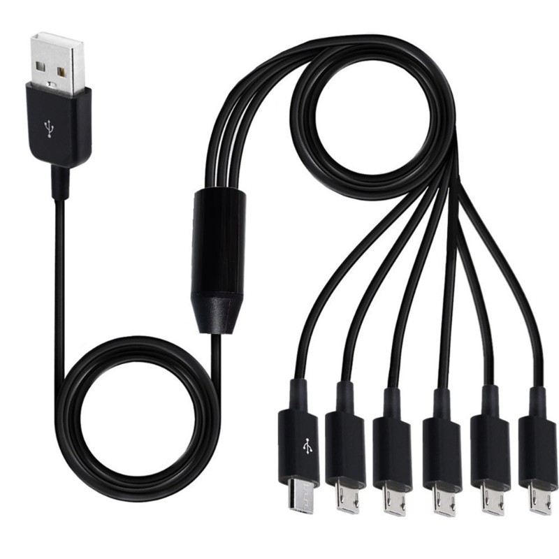 USB A 2.0 to 6 Micro USB Data Sync Charing Cable Wire Cord for Phone gallery