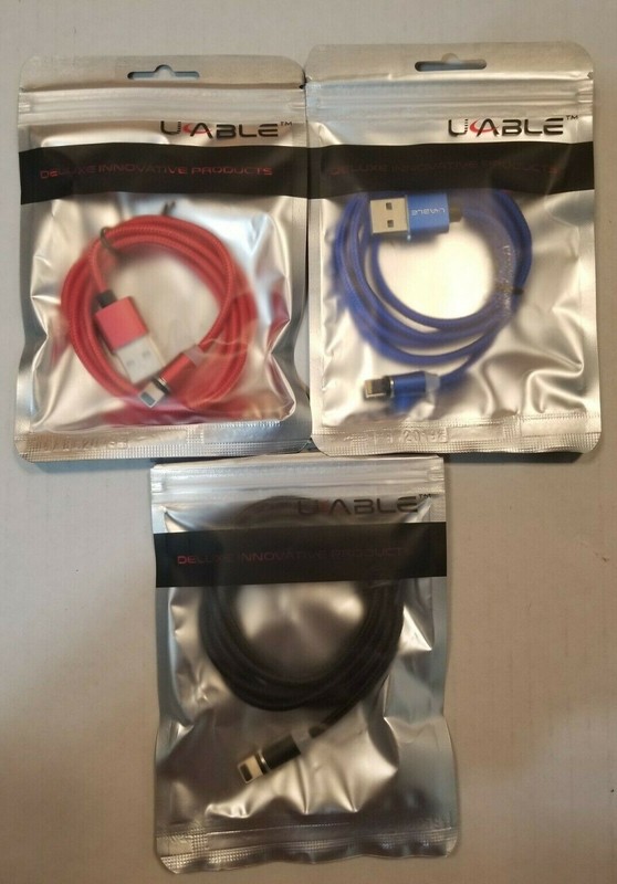 UCABLE 3 PACK OF 1M NYLON BRAIDED MAGNETIC 8 PIN USB DATA/CHARGE CABLE 3 COLORS gallery