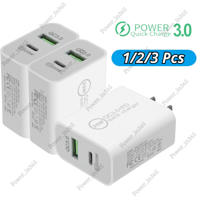 Dual Port Fast Charger PD 20W USB C QC Power Adapter For iPhone 15 14 13 12 11 X