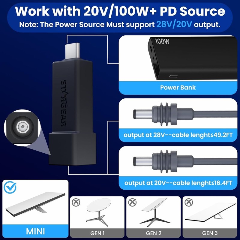 Starlink Mini Power Cable Adapter, USB C Male to DC Female gallery