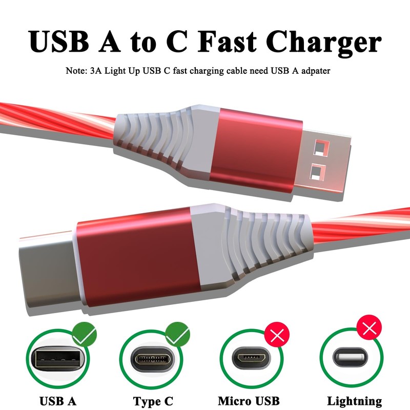 2 Packs USB Charging Cable 3A Light Up USB A to USB Fast Charger Cord with Sa... gallery