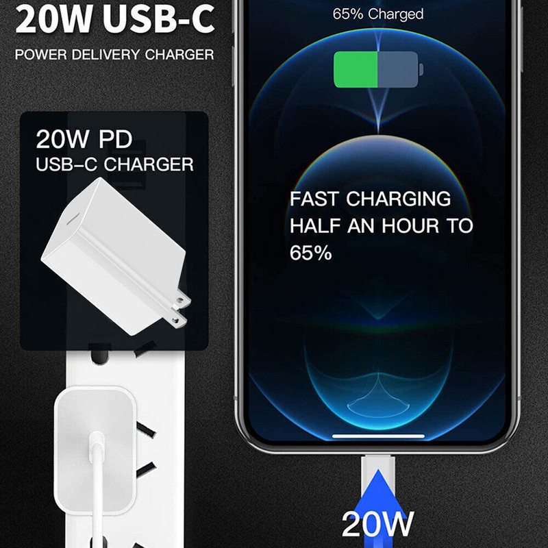 3FT USB-C Cable 20W PD Fast Charger Wall Adapter Phone for Apple 14 13 12 11 X gallery