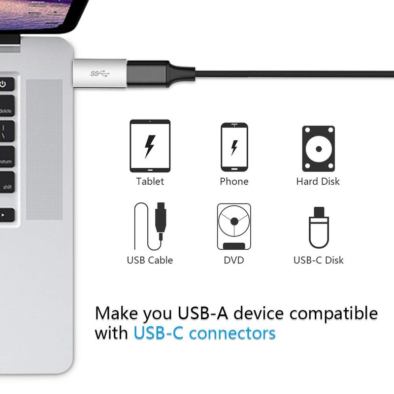 ELECTOP USB 3.1 Type C Female to A Male Adapter (2 Pack), A silver gallery