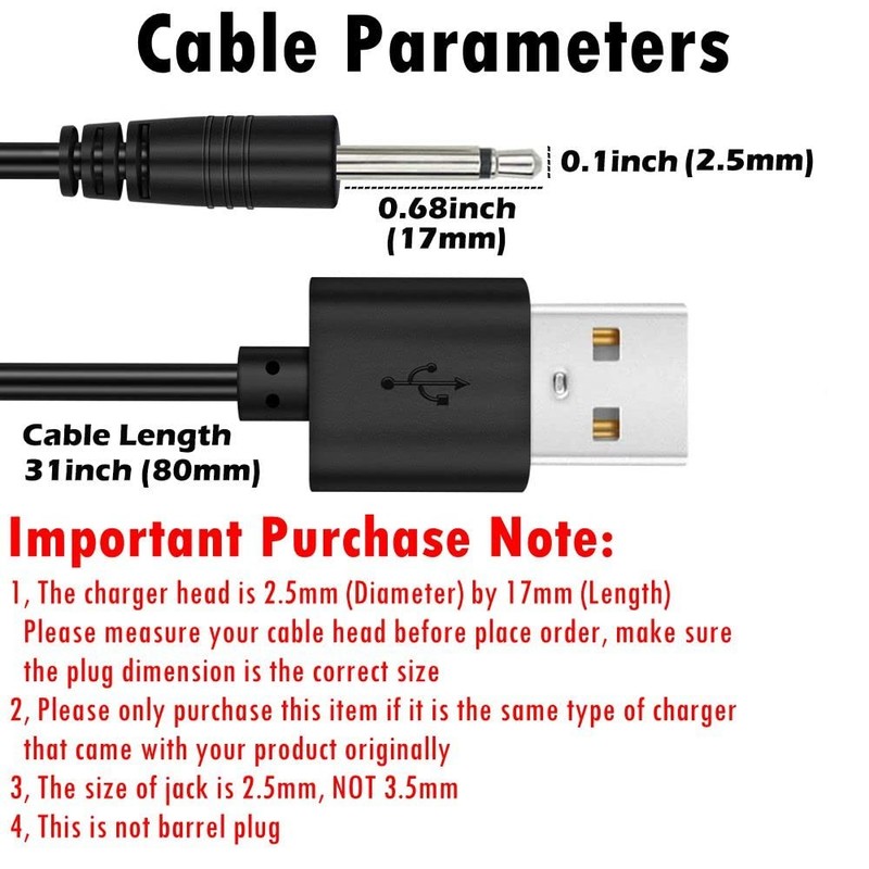 2 Pack 2.7ft Replacement DC Charging Cable USB to DC 2.5mm Fast Charger Cord gallery