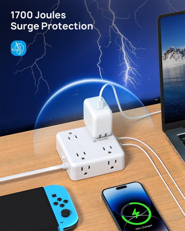 TROND 5ft Flat Extension Cord with 2 USB C, Ultra Thin Flat Plug Po... Fast Ship gallery