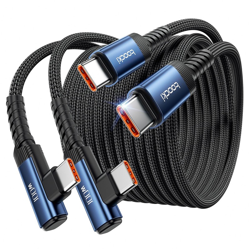 USB C Cable 10ft 2Pack, 100W Right Angle Fast Charging Cord, Blue