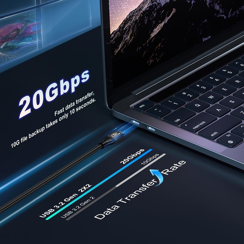 USB C to USB C Monitor Cable 6.6FT/ 2m, USB C 3.2 20Gbps Data Transfer, Suppo... gallery
