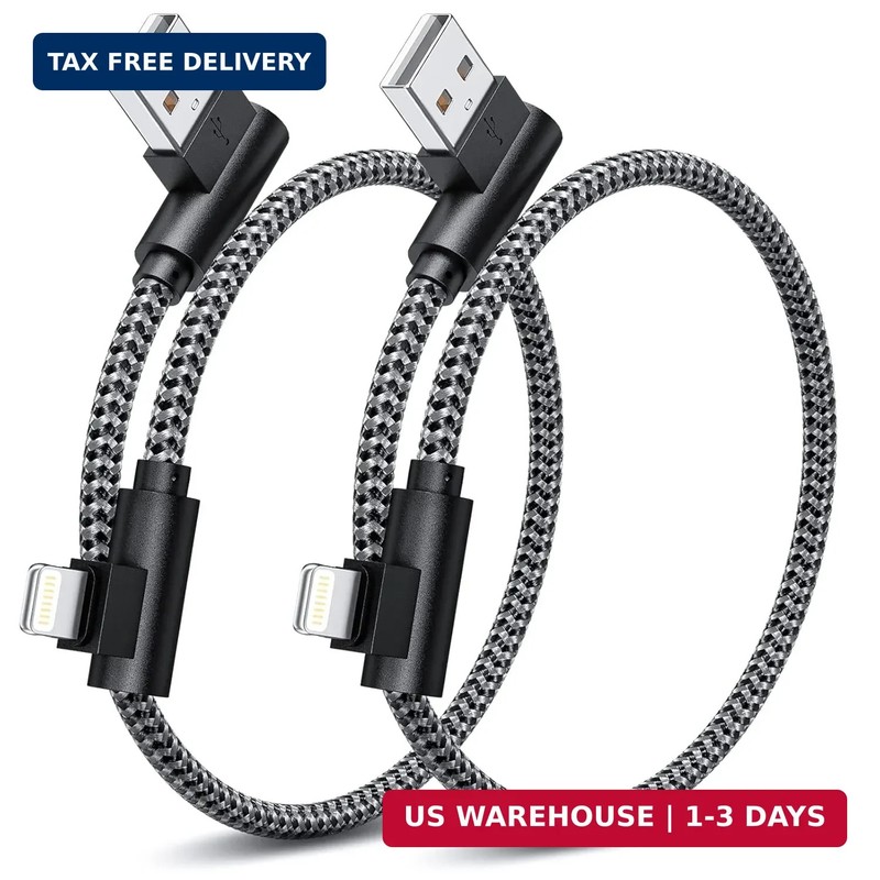 iPhone Charger 1ft 90 Degree 2 Pack MFi Certified Elbow Short Lightning Cable Ri