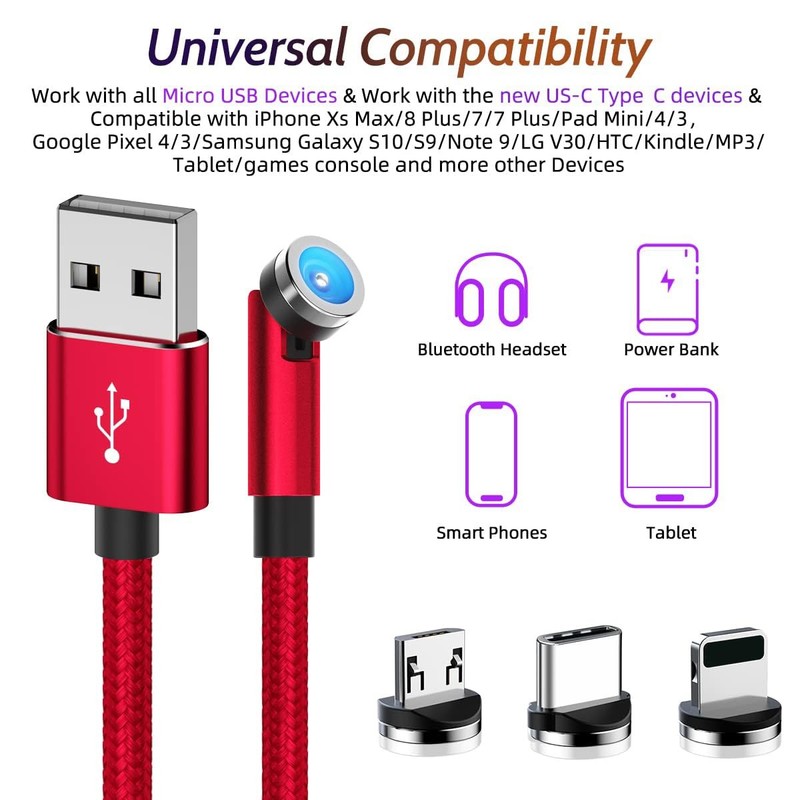 540° Rotating Magnetic Charging Cable (Red 4-Pack 3/3/6/6ft) 3 in 1 USB C Mag... gallery
