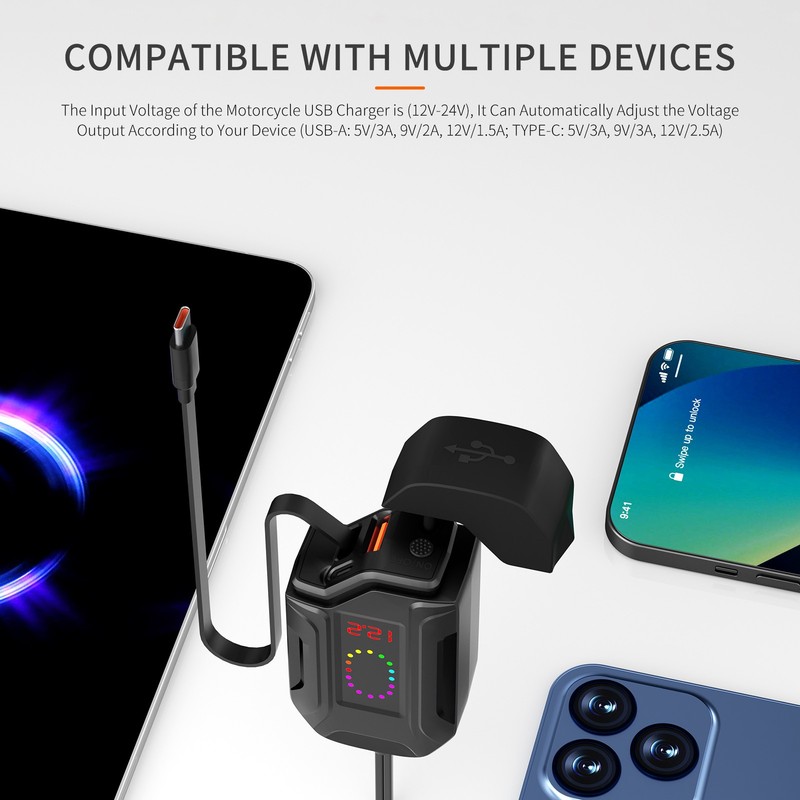 Motorcycle Charger USB Fast Charging Type-C Retractable 30W Flash Charge Cable gallery
