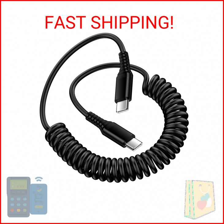 Android Auto USB C to USB C Cable 3FT Type C Fast Charging Coiled Samsung Charge