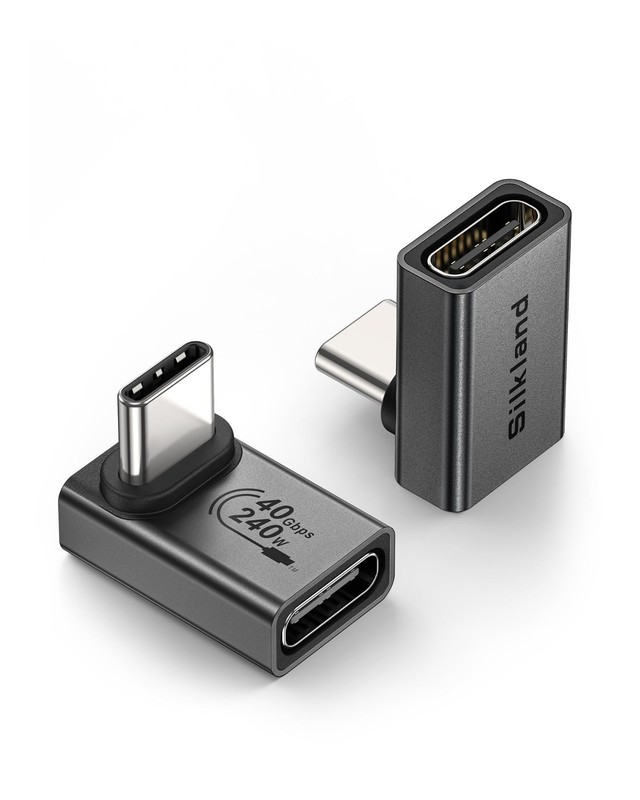 90° USB C Right Angle Adapter 2 Pack - 8K 60Hz, 240W, 40Gbps Extender for Thunde gallery