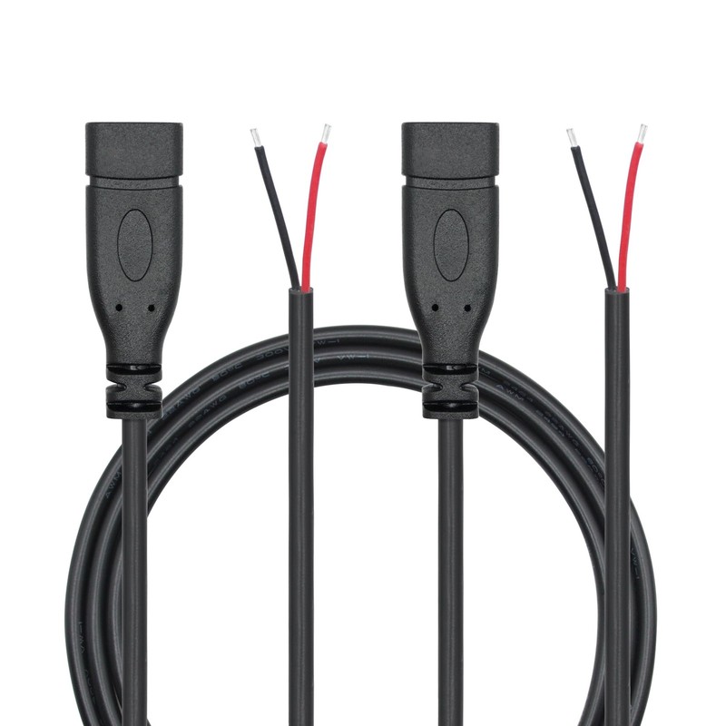 USB-C to 2-Pin Bare Wire Open End Cable 2 PCS 1M/3FT Female Plug Pigtail