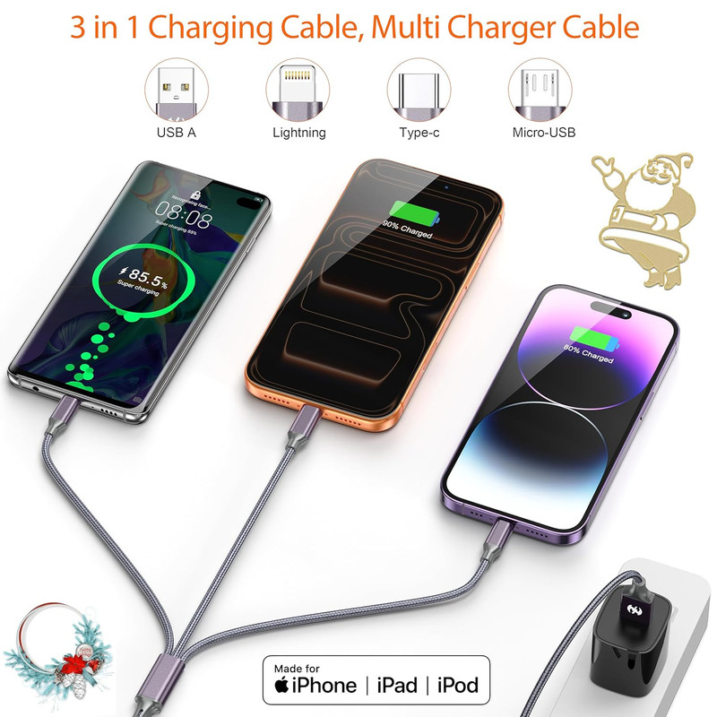 Multi Charging Cable (6Ft 2Pack),3 in 1 USB Charging Cable for Multiple Devices, gallery