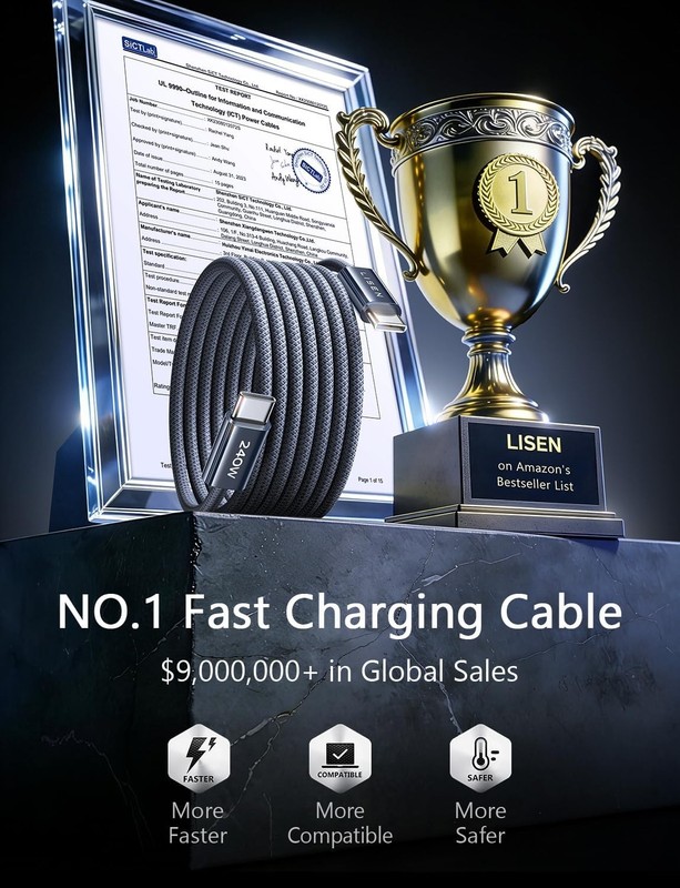 LISEN USB C to USB C Cable, 240W Fast Charging Type C Charger Cord (6.6FT) | 2-P gallery