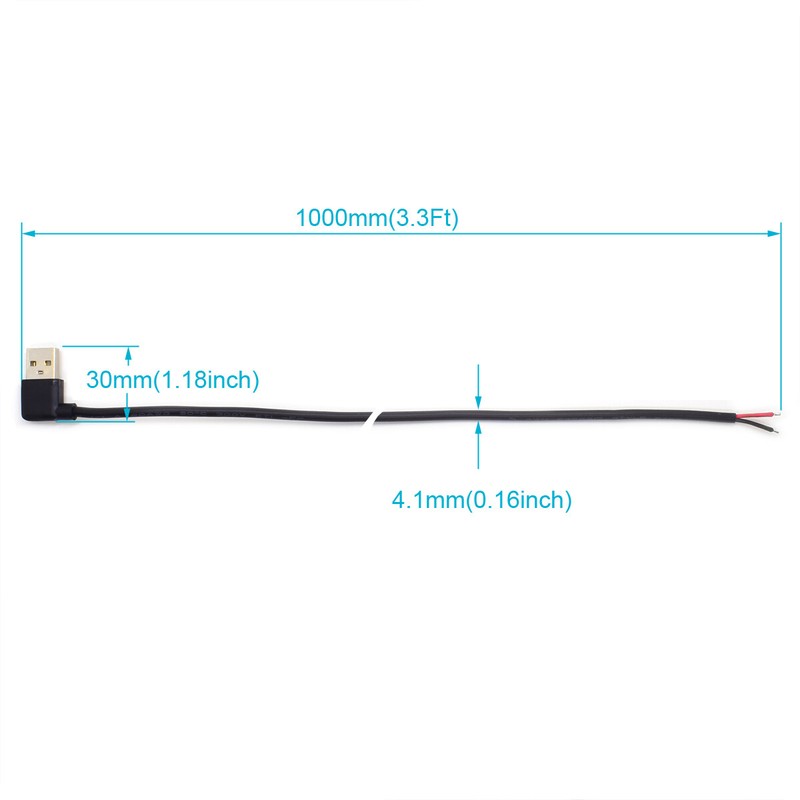 USB 2.0 Right Angle Pigtail, 1M/3.3FT A Male to 2-Pin, DIY Repair/Upgrade, Lot gallery