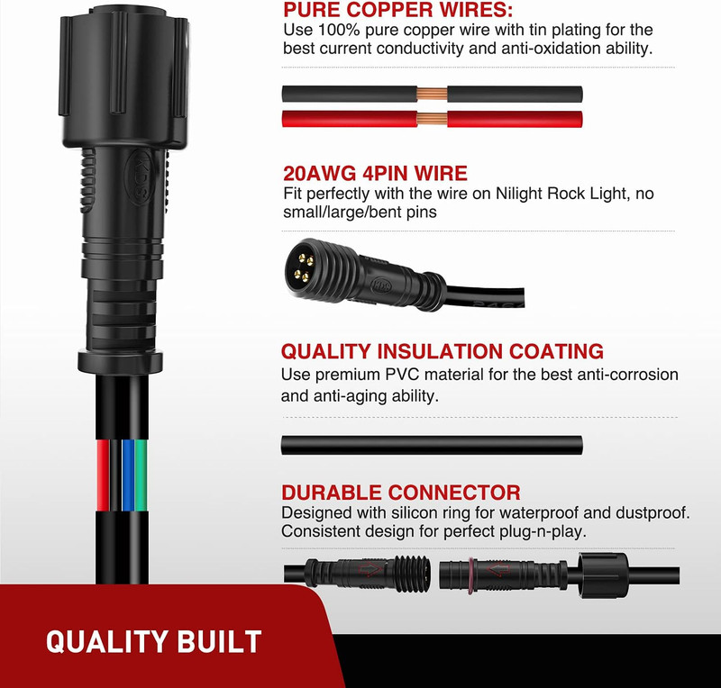 2 Pack 10FT 4 Pin RGB Cable Cord for 4 and 8 Pods Multi Color Underglow Rock Lig gallery